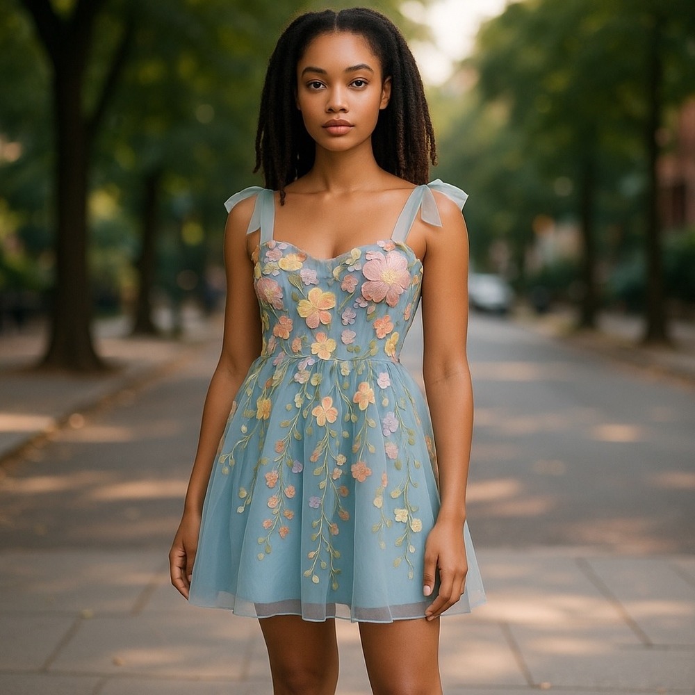 Lulus Floral Embroidered Tulle Dress Party Cocktail Mini Dress Size M